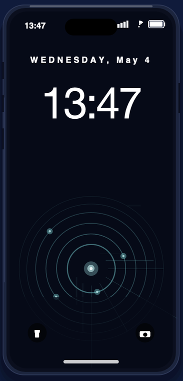 Phone lock screen at 13:47 on Wednesday, May 4, calm, before any alert has arrived.